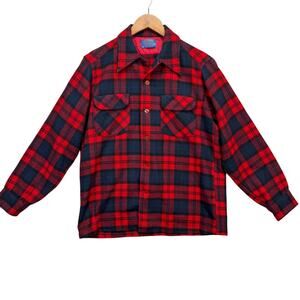 Vintage Pendleton 100% Virgin Wool Plaid Flap Pocket LS Lumberjack Shirt Size M
